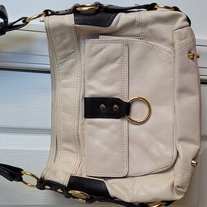 Tasche VINYAGE, Y2KZ Ivory and Brown Trim Leather Women's Slouchy Bag, So Pretty